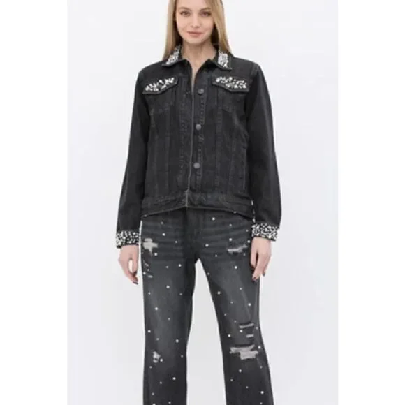 Vocal PEARL EMBELLISHED FRONT RIPPED JEANS Med NWT - Picture 2 of 5